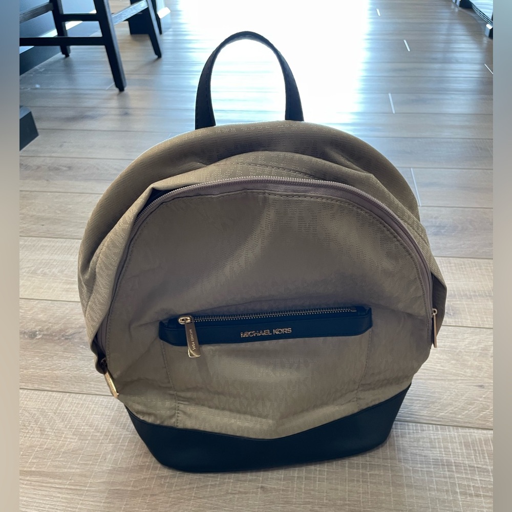 Michael Kors Tan and Black Backpack with Gold Accents
